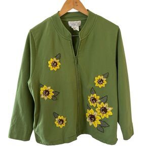 Vintage Floral Womens Embroidered Jacket‎ Cottagecore Green Size Large Teacher